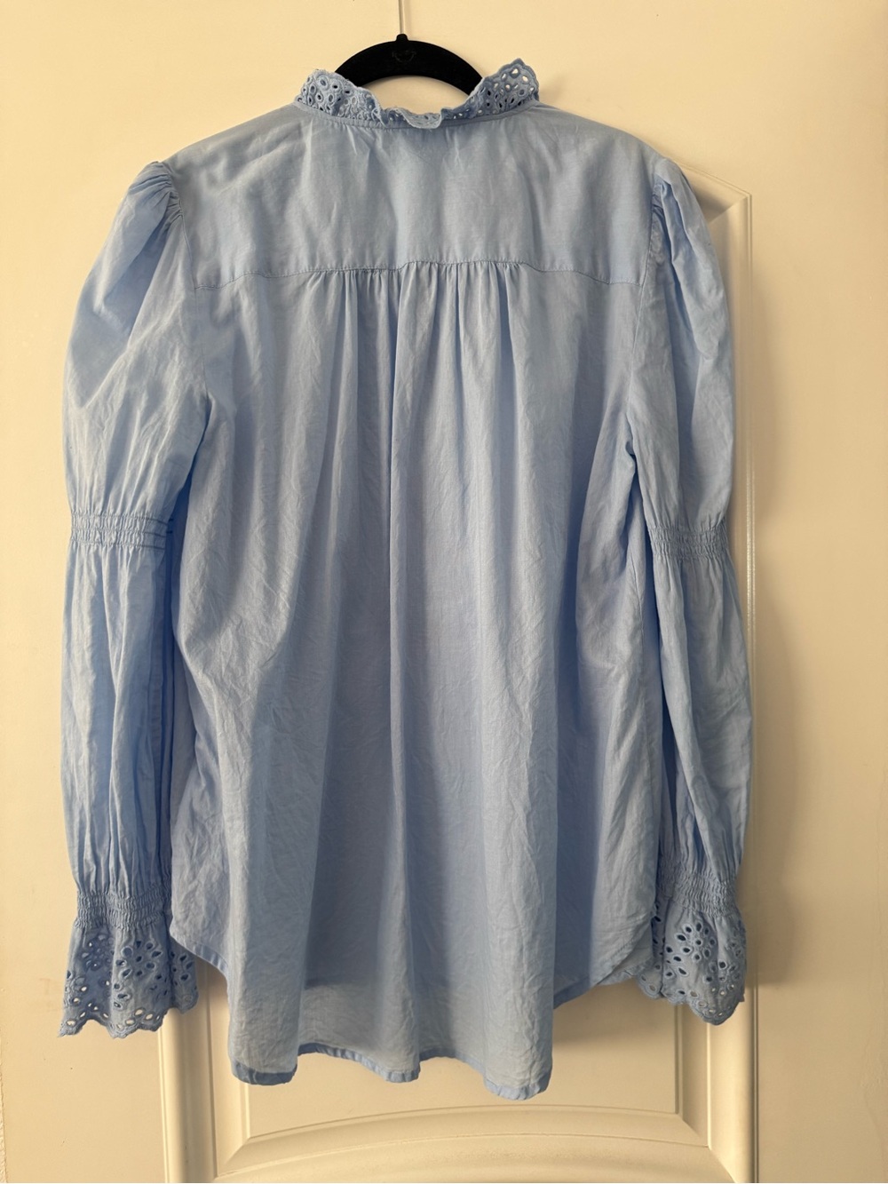 ME+EM Light Blue Eyelet Trim Long Sleeve Blouse Size 14 - Picture 9 of 10
